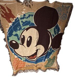 Disney Walt Disney World "Mickey" Multi Color 100% Cotton Tapestry Throw